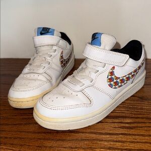 Nike Kids White Sneakers with Multicolor Swoosh